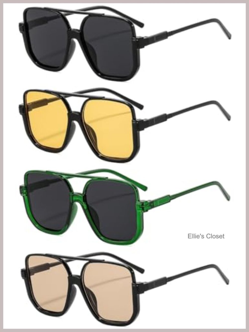 4 Pack Retro Oversized Aviator Sunglasses Semi-Rimless UV400 Unisex Plastic
